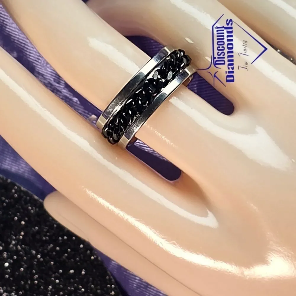 Men's or Women's Polished Silver Titanium Ring with Black Spinner  Chain